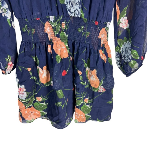 Club Monaco Abbygail Navy 100% Silk Floral Print Mini Dress Sz 6 - Picture 4 of 7